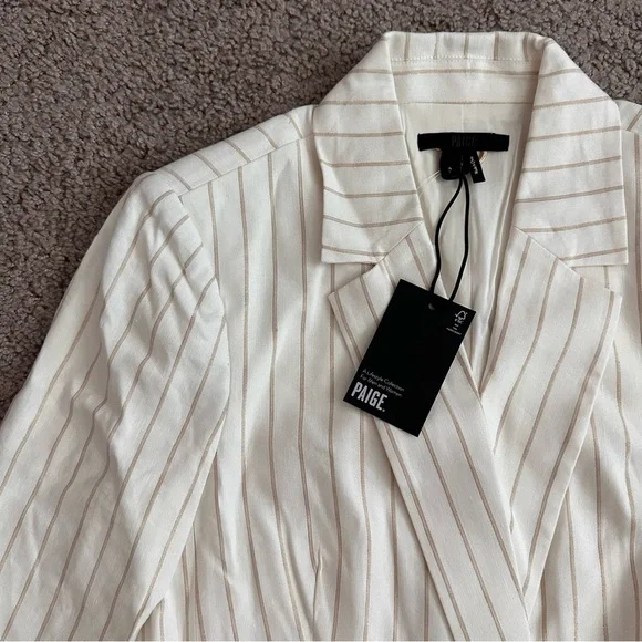 Paige Rosette Stripe Double Breasted Linen Blend Blazer Womens 6 - Picture 8 of 14